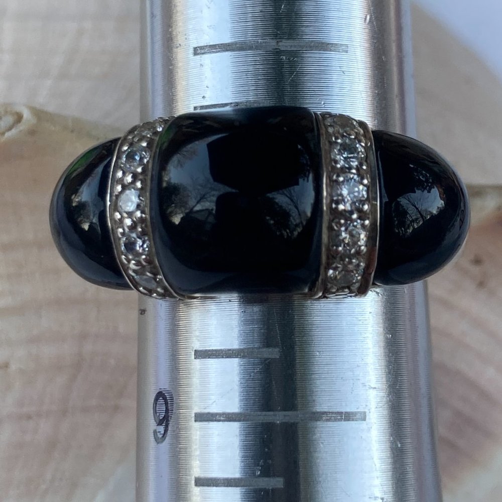 Black Enamel Dome Ring with Crystal Accents